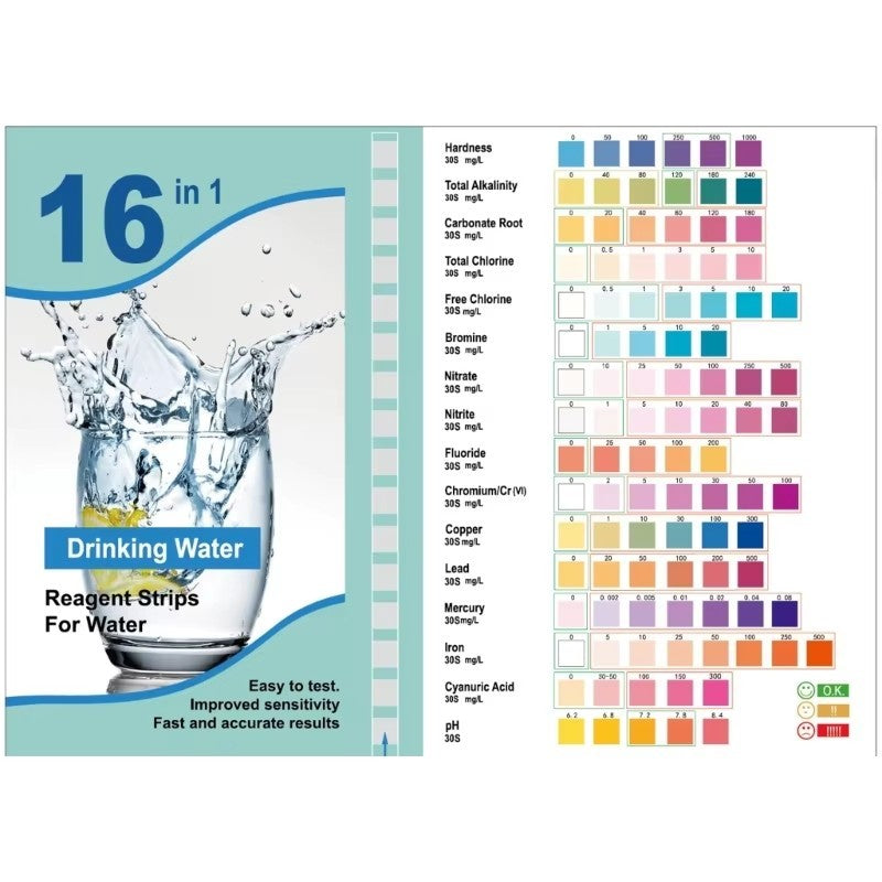 Test acqua test rapido per metalli pesanti, cloro, batteri test con tampone 16/17 parametri