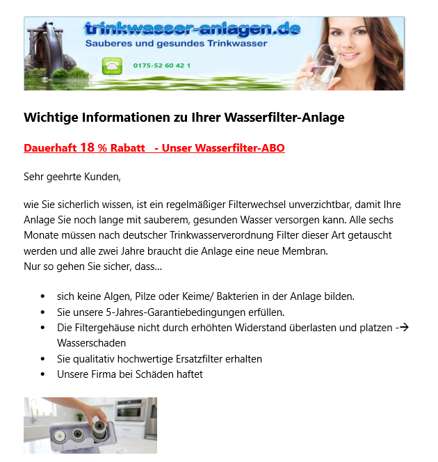 ABO Filterwechseln satte 18% Rabatt holen Vormular wird der Anlage beigelegt