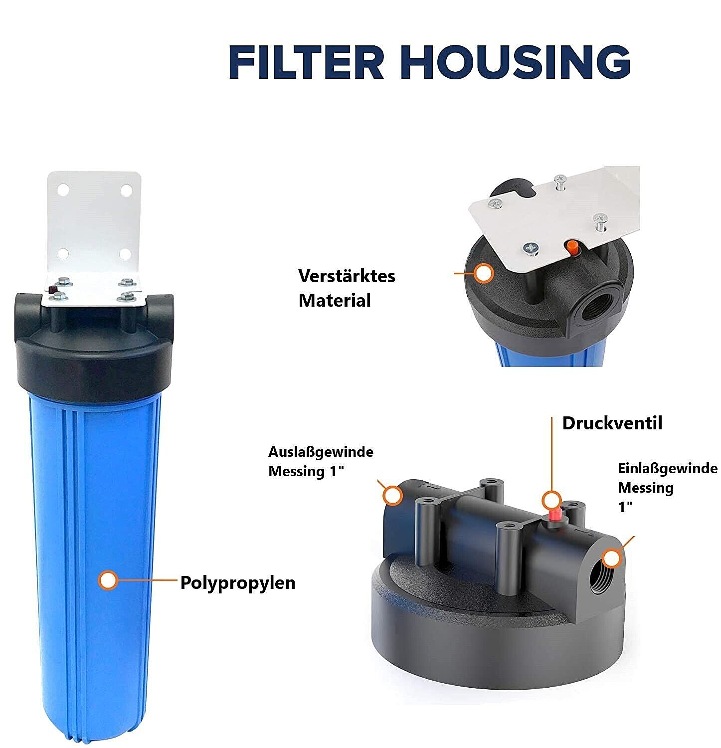 3x Big Blue Sediment Aktivkohle Antikalk Wasserfilter Brunnen-Pumpe-Pool-20’’