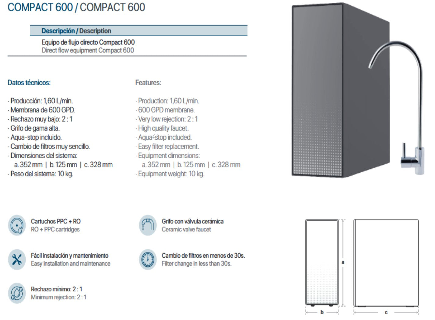 Bigwater 600 GPD Power comfort Umkehrosmoseanlage directflow Wasserfilter Osmoseanlage