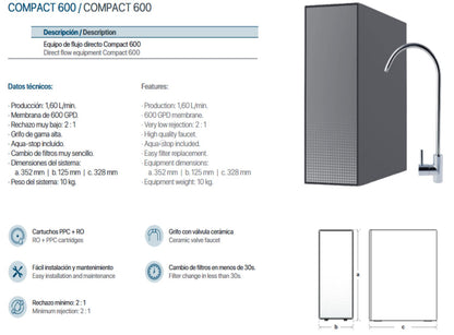 Bigwater 600 GPD Power comfort Umkehrosmoseanlage directflow Wasserfilter Osmoseanlage