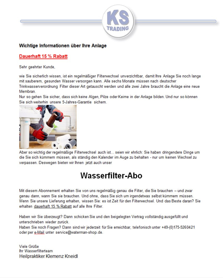 Filterabo 6 Stufen 800 GPD Umkehr Osmose Anlage Trink Wasser Filter mit Energetisierer 15% Rabatt alle 6 Monate