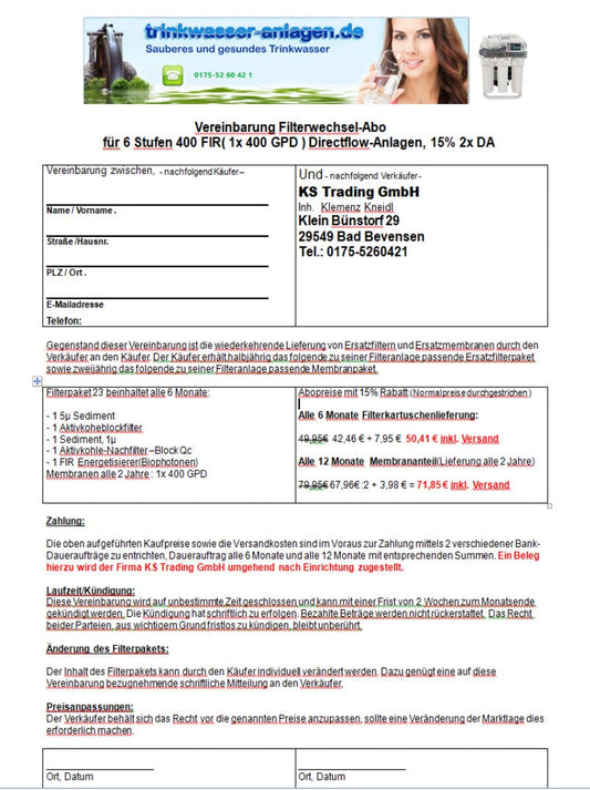 Filterabo Top 6 Stufen 400 GPD Umkehrosmoseanlage Wasserfilter Osmose Umkehr Anlage + Energetisiserer alle 6 Monate 15%